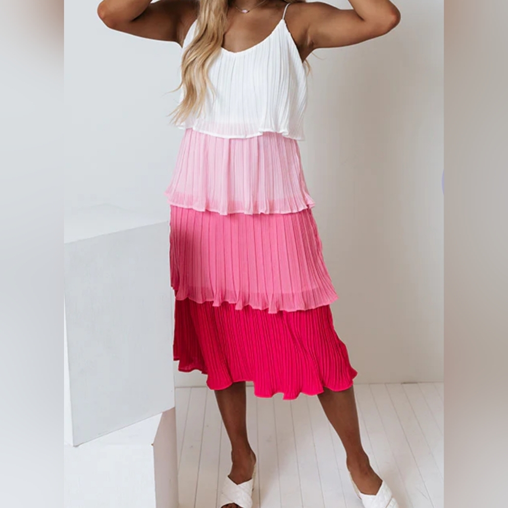 She + Sky Sleeveless Woven Plisse Tiered Dress Size Large - Picture 8 of 9